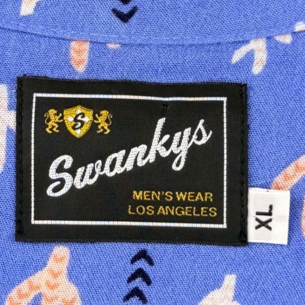 Swankys Crinkle Crepe Camp Shirt Men XL Blue Short Sleeve Pocket Boho Retro L.A. - Picture 5 of 11